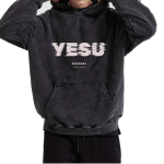 YESU Distressed Black Hoodie – Faith Edition - Image 2